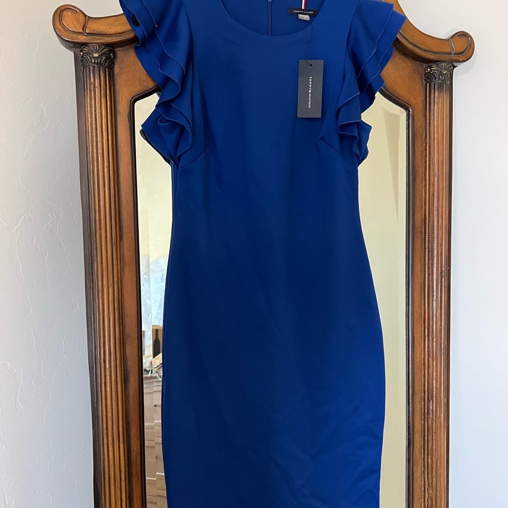 Tommy Hilfiger Blue knee length Dress with Flutter Cap Sleeves